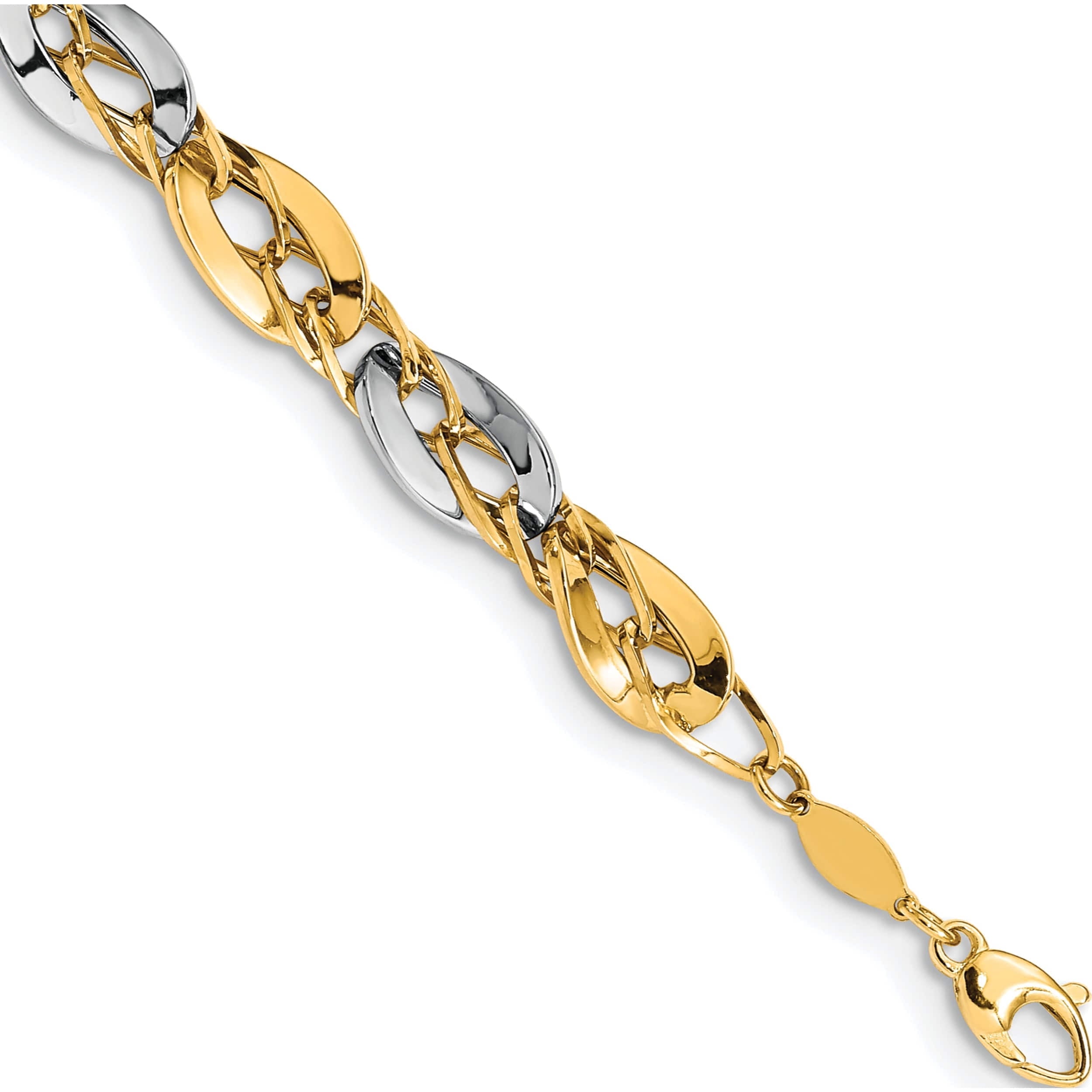 14K Two-Tone Polished Fancy Double Curb Link Bracelet (8 X 8.25) Made in Italy Sf2618-8