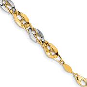 14K Two-Tone Polished Fancy Double Curb Link Bracelet (8 X 8.25) Made in Italy Sf2618-8