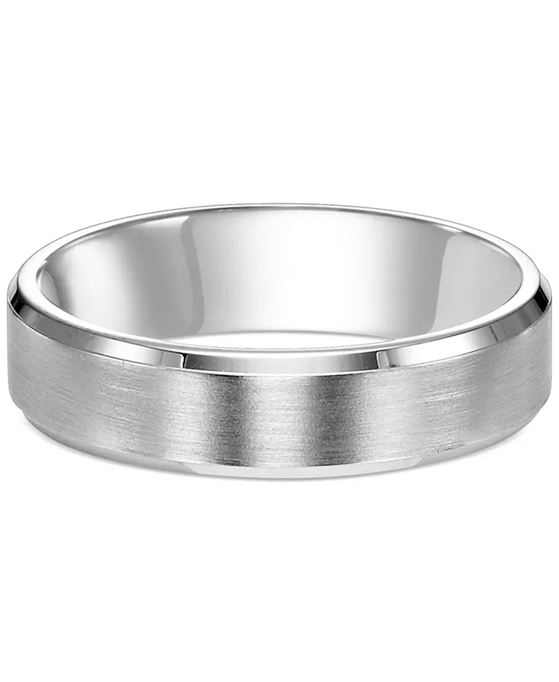 Brushed Finish Platinum Men's Comfort Fit Bevel Edge Wedding Band