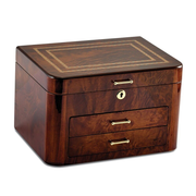 High Gloss Elm Burl Veneer Dbl Braided Accents 2-Drawer Locking Wood Jewelry Box