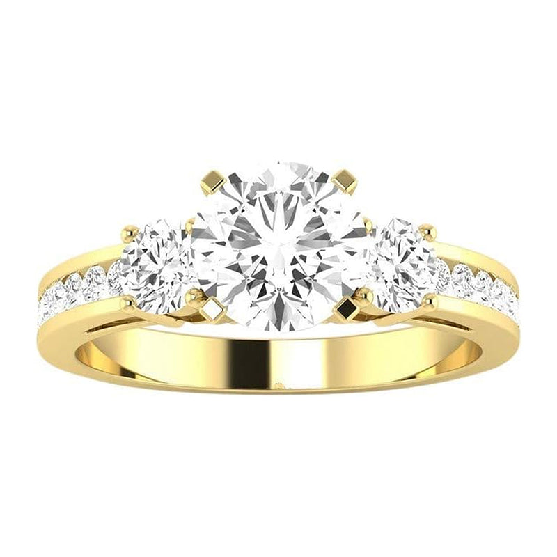 [14K, 1.1 CTW] White Yellow Gold Three Stone Diamond Engagement Ring