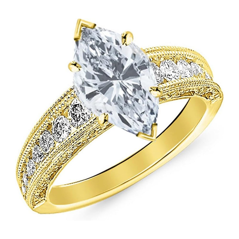 [14K, 2.1 Cttw] White Gold Vintage Style Channel Set Diamond Engagement Ring 