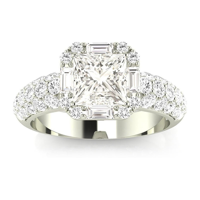 Princess Halo Style Baguette Diamond Engagement Ring