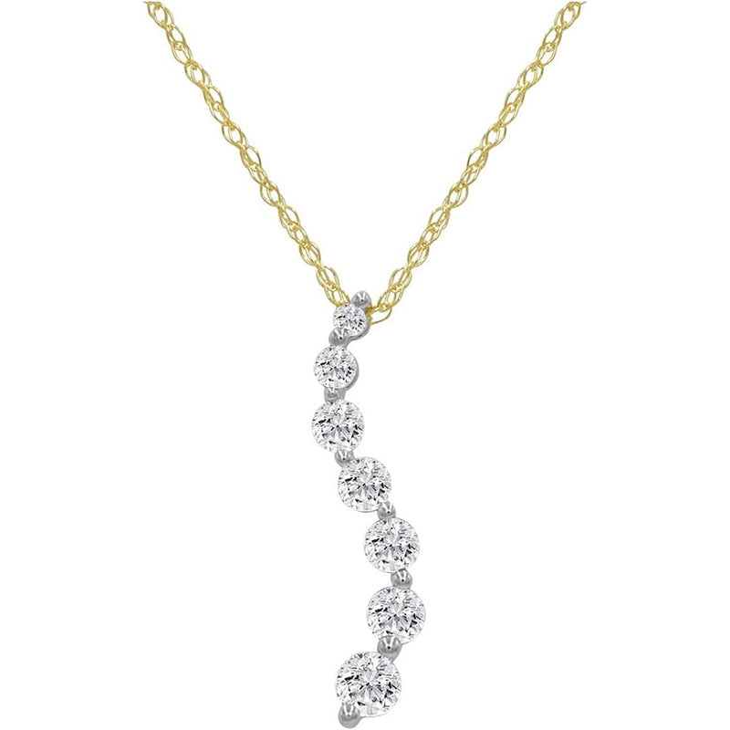 Certified 1/2Ct Journey Diamond Pendant Necklace for Women in 10K Gold on an 18 Inch 10K Gold Chain | Real Certified Diamonds in Real 10K White Gold or Yellow Gold