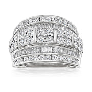 [1.40 Ct] Sterling Silver Baguette & round Diamond Multi-Row Ring