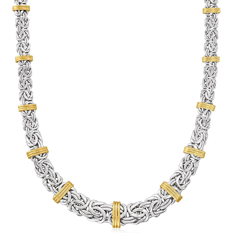 [14K] Yellow Gold Graduated Byzantine Necklace in Sterling Silver