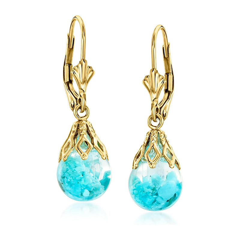 [14K] Yellow Gold Floating Turquoise Drop Earrings