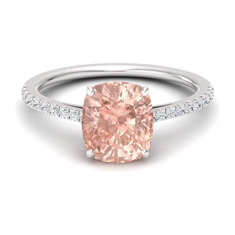 [2.02 Ct] Sterling Silver Cushion Cut Natural and Certified Cushion Cut Morganite and Diamond Engagement Ring