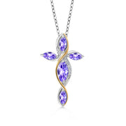 [10K, 1.41 Cttw] Yellow Gold Sterling Silver Blue Tanzanite Pendant Necklace