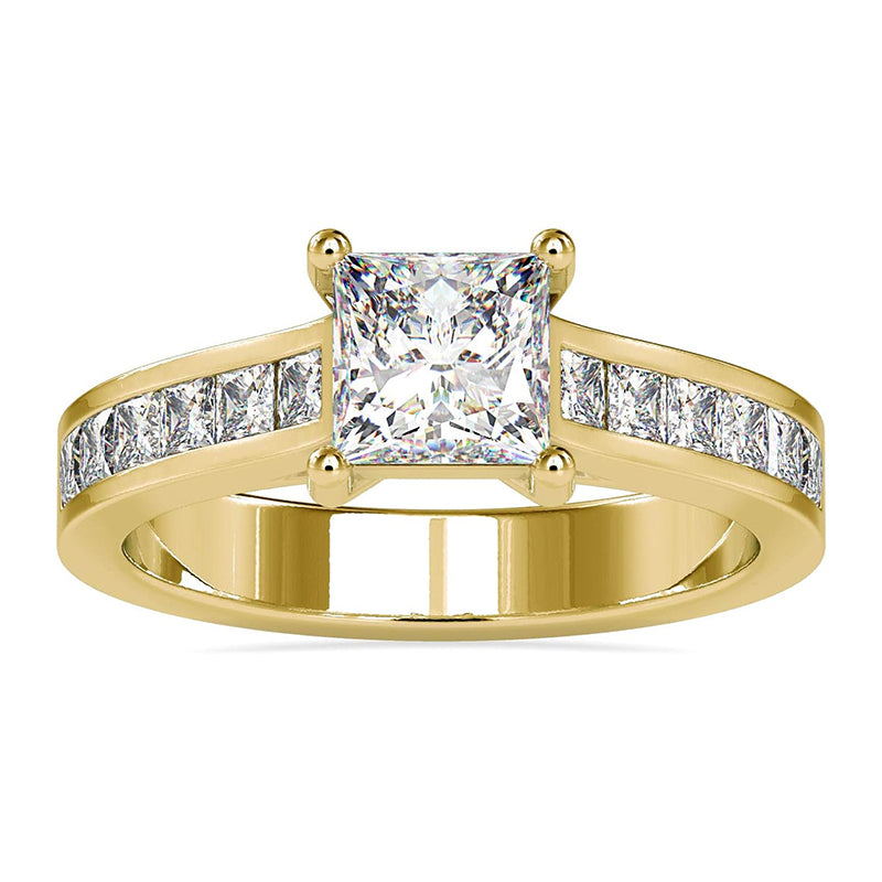 [18K, 0.69 Ct] Yellow Gold Princess Cut Moissanite White Diamond Engagement Ring