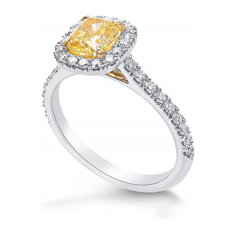 [18K, 1.54Ct] White Yellow Gold Diamond Halo Engagement Ring