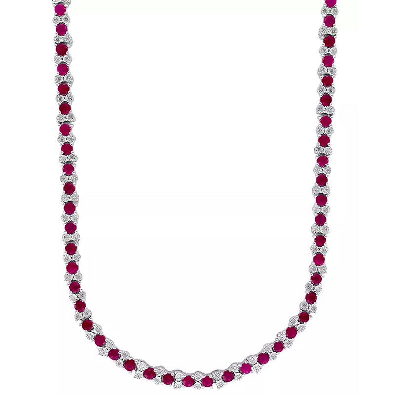 [9-7/8 Ct. T.W] Sterling Silver Ruby & Diamond18" Collar Necklace