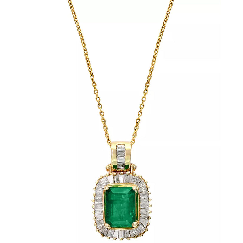 [14K, 1-3/8 Cttw, 1/2 Cttw] Brasilica Baguette-Cut Emerald & Diamonds