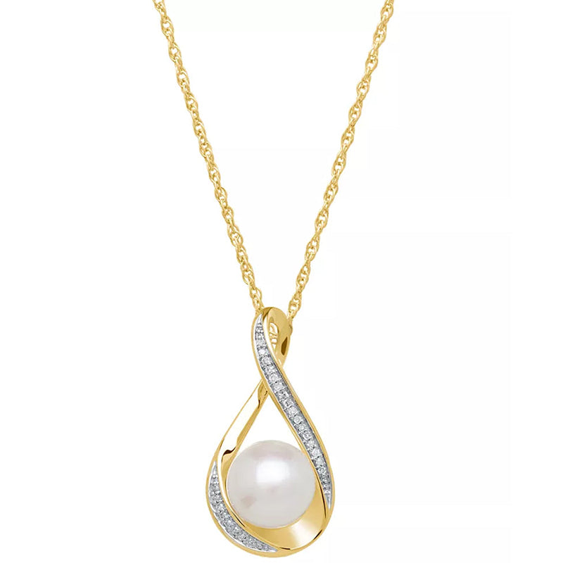 [14K] Gold Cultured Freshwater Pearl & Diamond Accent Pendant Necklace