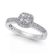 [14K, 1/2 Ct. T.W] White Gold Diamond Halo Engagement Ring