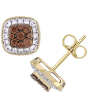 Men'S Brown Diamond & White Diamond Square Halo Cluster Stud Earrings (1 Ct. T.W.) in 10K Gold