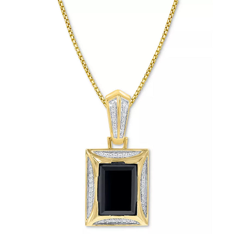 [14K, 1/5 Ct. T.W.] Gold Plated Sterling Silver Onyx & Diamond 22" Pendant Necklace 