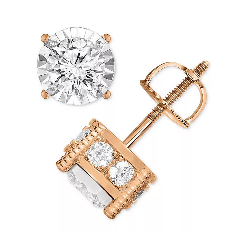 [14K, 1-1/4 Cttw] White, Yellow or Rose Gold Diamond Stud Earrings