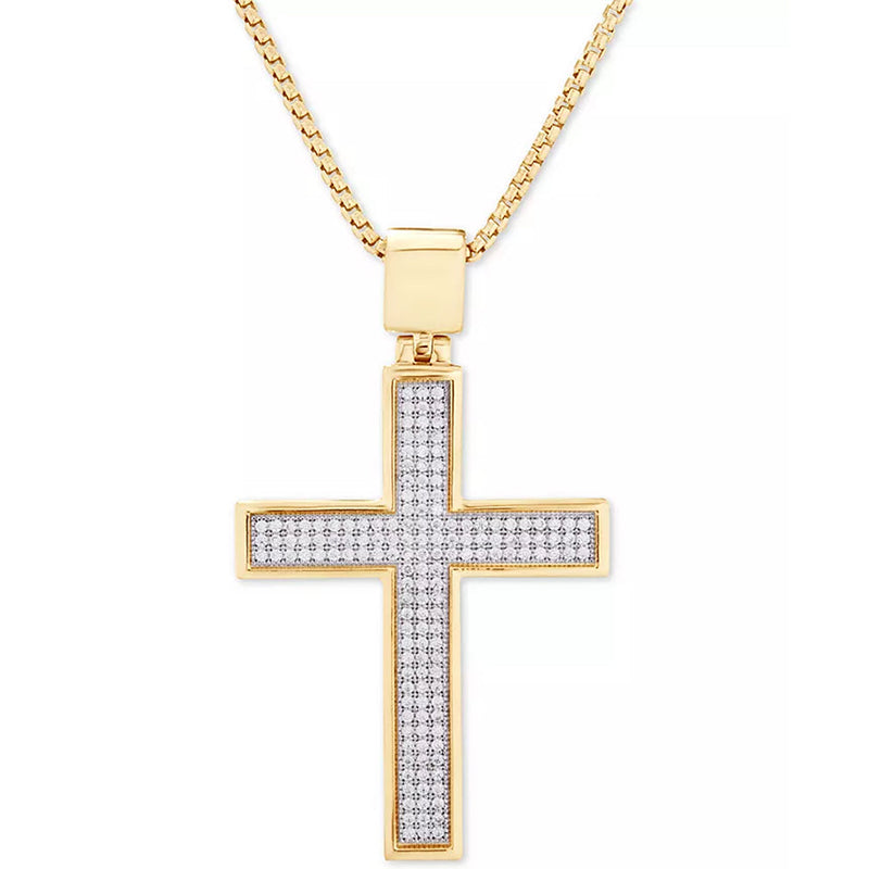 [14K, 1/2 Ct. T.W.] Gold-Plated Sterling Silver Diamond Cross 22" Pendant Necklace or Sterling Silver