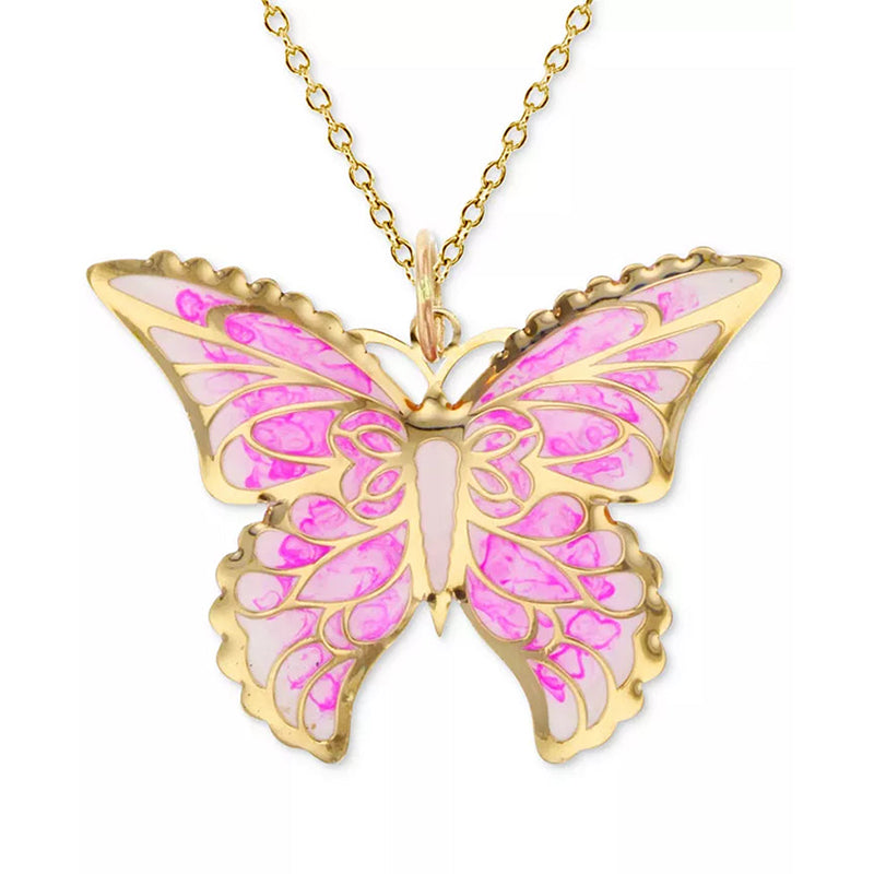 [14K, 18"] Gold Enamel Ombré Butterfly Pendant Necklace