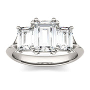 [14K, 2.91 Cttw]  White Gold with Rhodium Lab Created Moissanite Emerald Cut Engagement Ring 