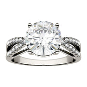 [14K,  2.92 Cttw] Solid Gold Created Moissanite Round Cut Engagement Ring