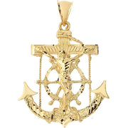 [14K] Yellow Gold Religious 2.5” Nautical Mariner’S Crucifix Anchor Cross Pendant Charm