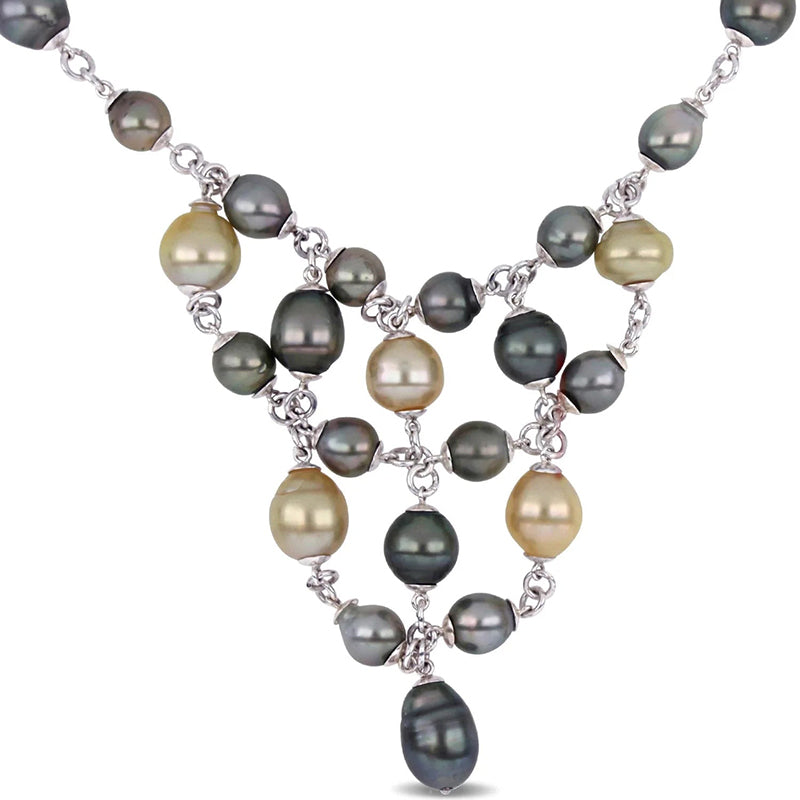 [18"] Sterling Silver & High Polish Finish Cultured Pearls Necklace