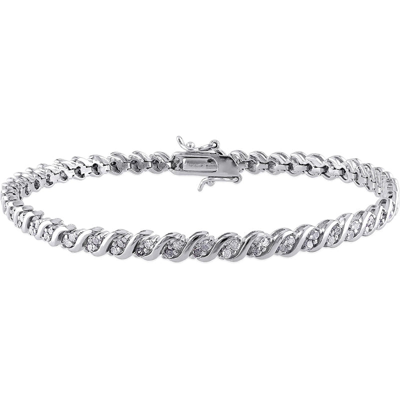 [1 Ct, 7.25"] Sterling Silver & Diamond Bracelet