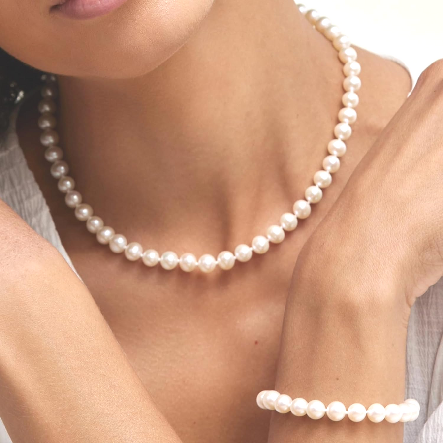 [14K] Genuine AAA+ Quality Cultured Pearls Necklace With Gold Clasp