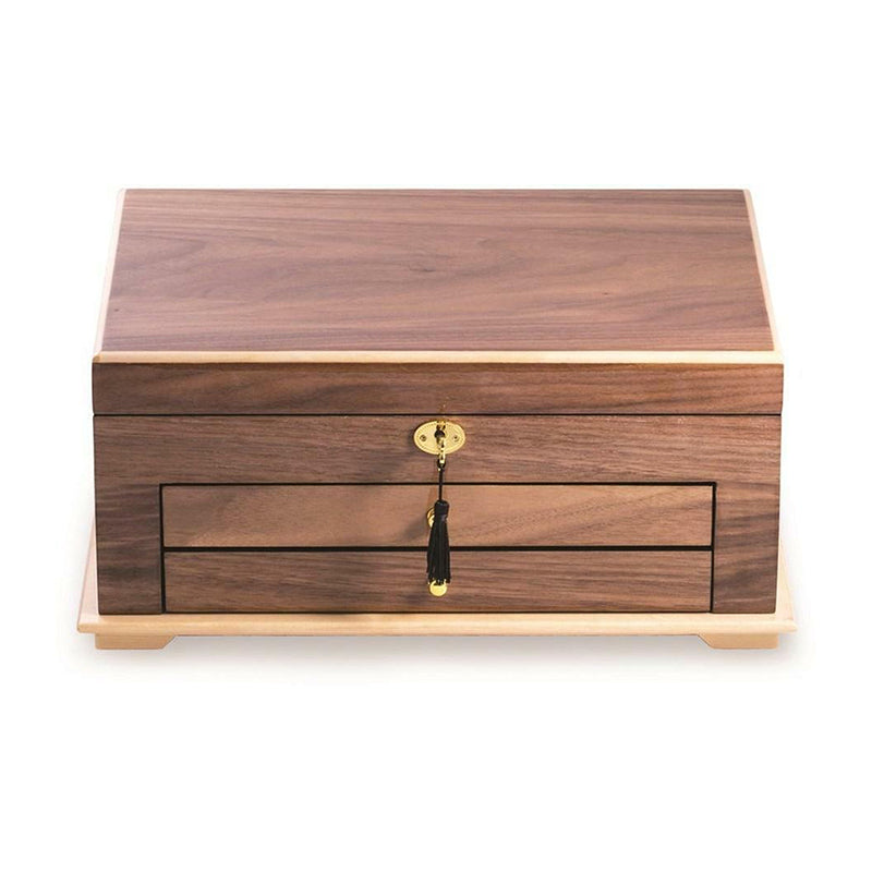  3-Level Walnut Lacquered Wood Jewelry Box 