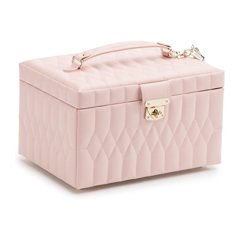 Caroline Medium Jewelry Case, Rose Quartz - 15 Compartments & Seven Ring Rolls - Anti-Tarnish Lusterloc Lining - Includes Travel Case