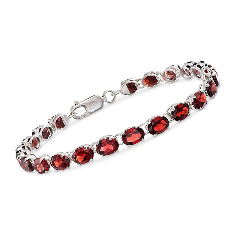 [18 Cttw] Oval Shape Garnet Bracelet in Sterling Silver