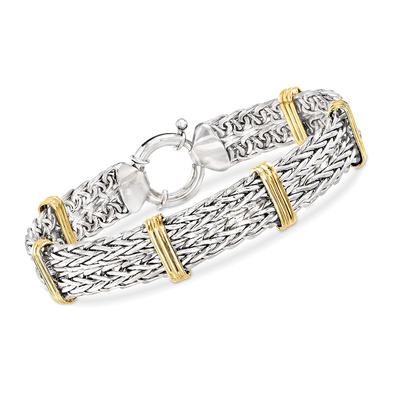 [14K] Gold over Sterling Silver Two-Tone Wheat-Link Bracelet