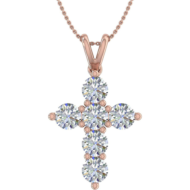 [14K, 2 Ct] Gold & Silver Diamond Cross Pendant Necklace