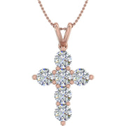 [14K, 2 Ct] Gold & Silver Diamond Cross Pendant Necklace