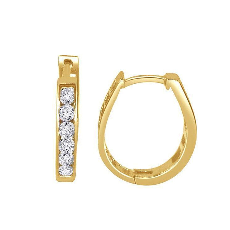 Solid Yellow Gold Channel Set Hoops Earrings