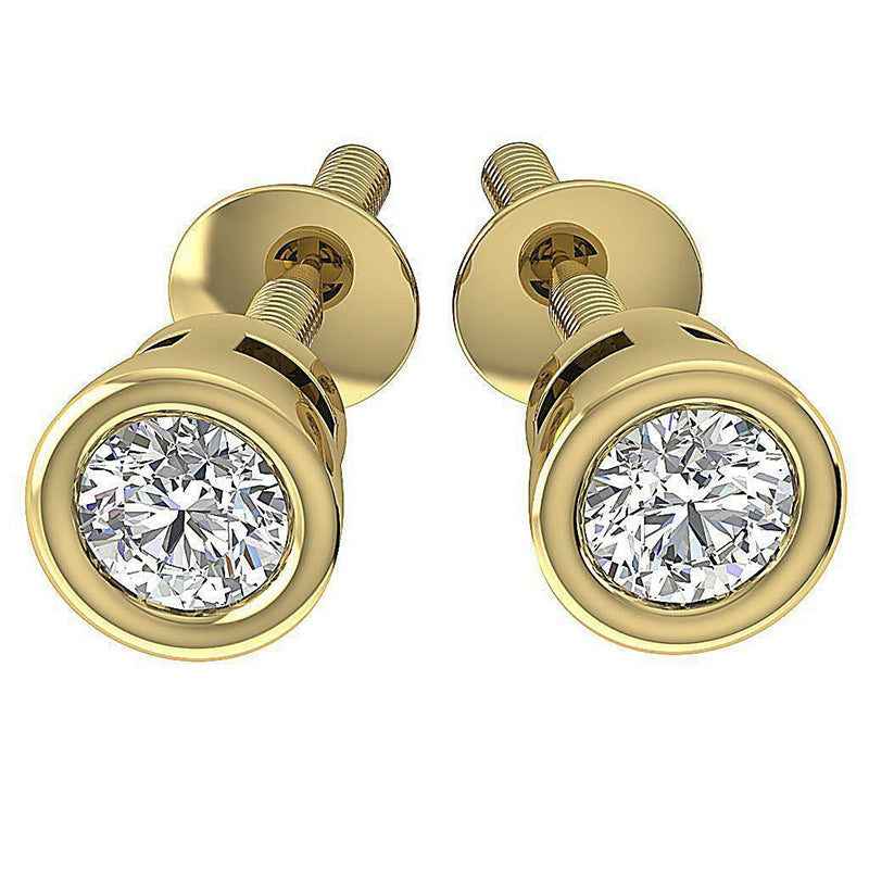 [14K, 0.40 Ct] Gold Solitaire Natural Diamond Stud Earrings With Screw Backs