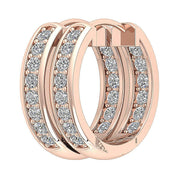 [14K, 0.30 Ct] Solid Gold Diamond Inout Side Hoop Earrings