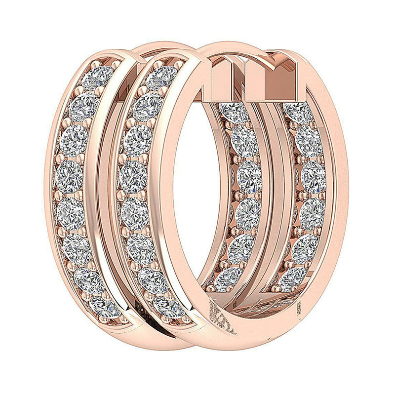 [14K, 0.30 Ct] Solid Gold Diamond Inout Side Hoop Earrings