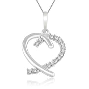 [14K, 0.30Ct] White Gold Heart Pendant Natural Diamond Prong Set