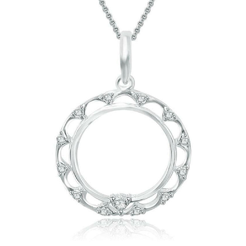 [14K, 0.25 Ct] White Yellow Gold Circle Pendant Necklace Natural Diamond 