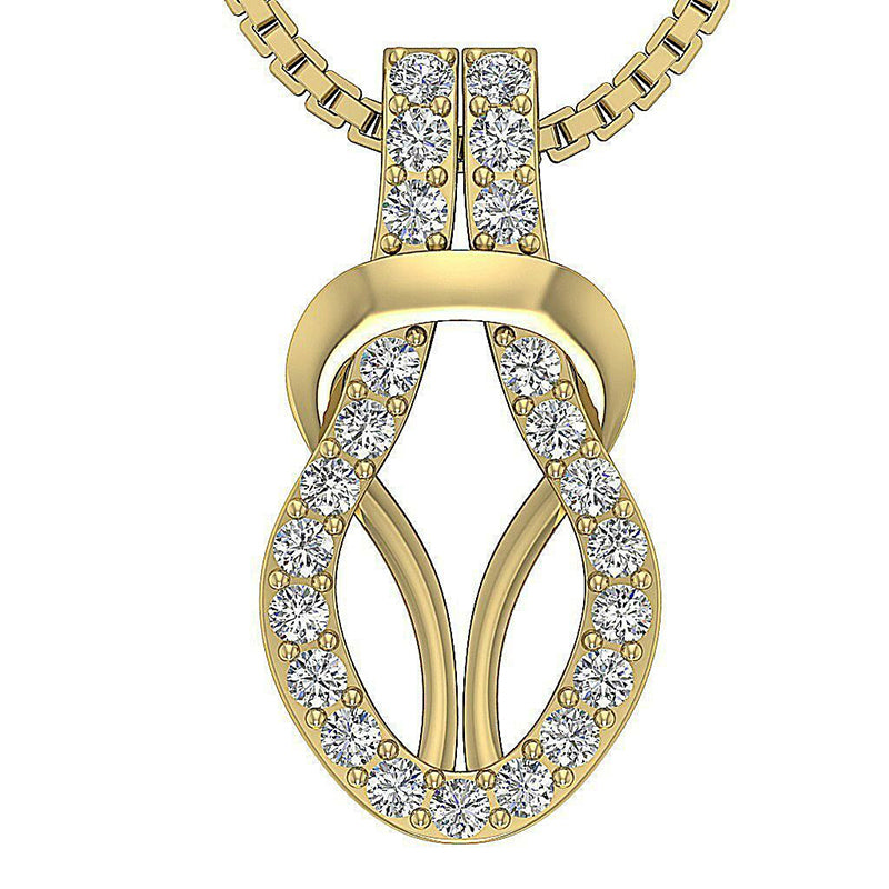 [14K, 0.25 Ct ] Solid Yellow Gold Knot Pendant Necklace Round Diamond