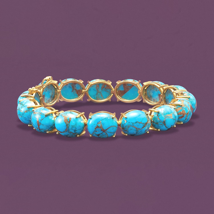 [18K] Gold Over Sterling Silver Turquoise Bracelet