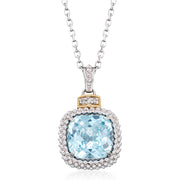 [18K, 4.50 Ct] Yellow Gold Sterling Silver Designer Blue Topaz Pendant Necklace with Diamonds 