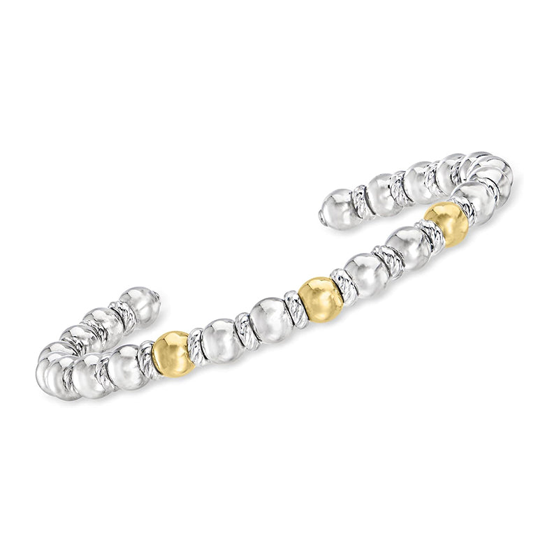 [18K] Yellow Gold talian Cable Sterling Silver Bead Bracelet