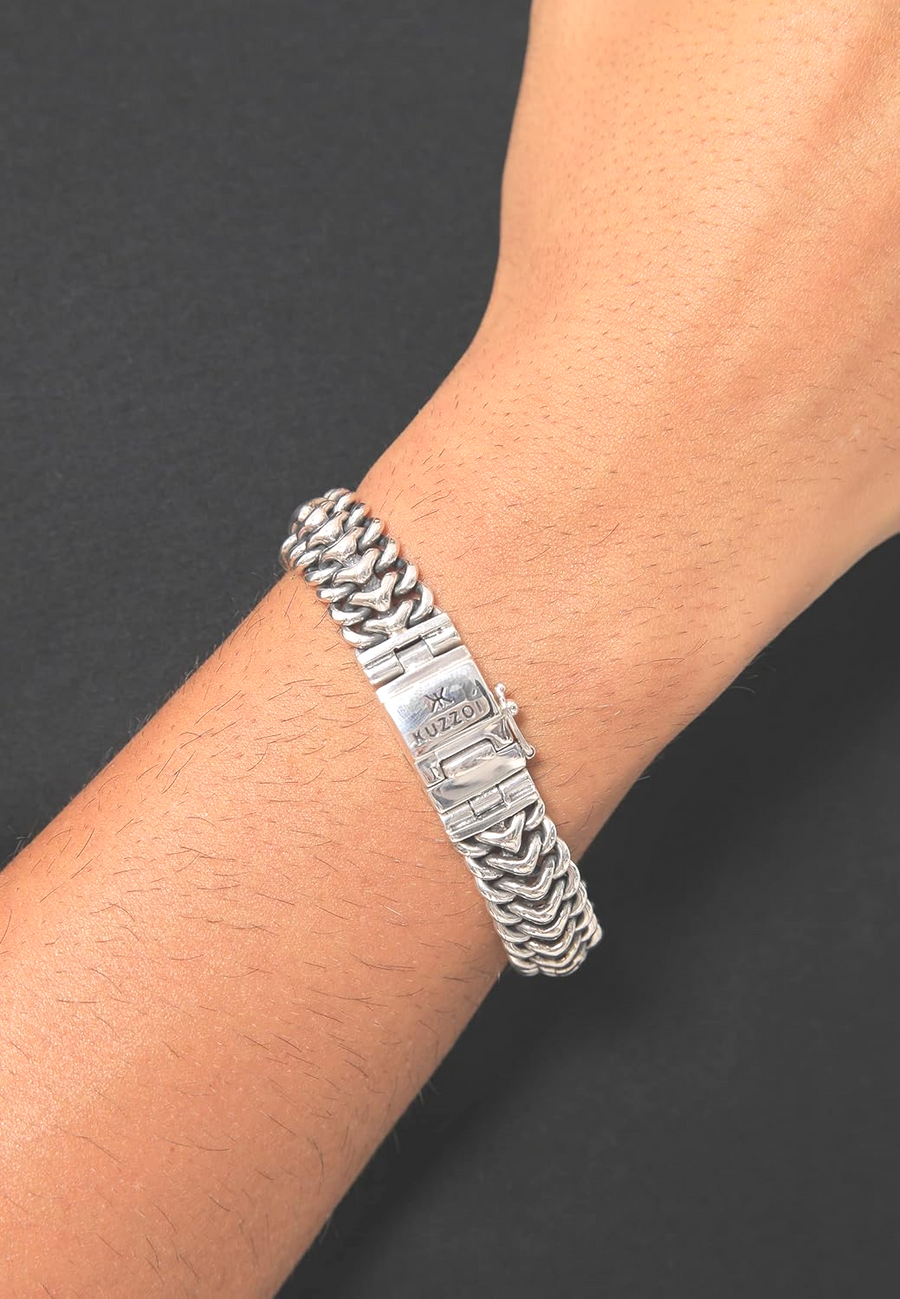 Sterling Silver Byzantine Bracelet - Length 7,48 Inch - 9,05 Inch, Width 0,59 Inch, 2.11 Oz