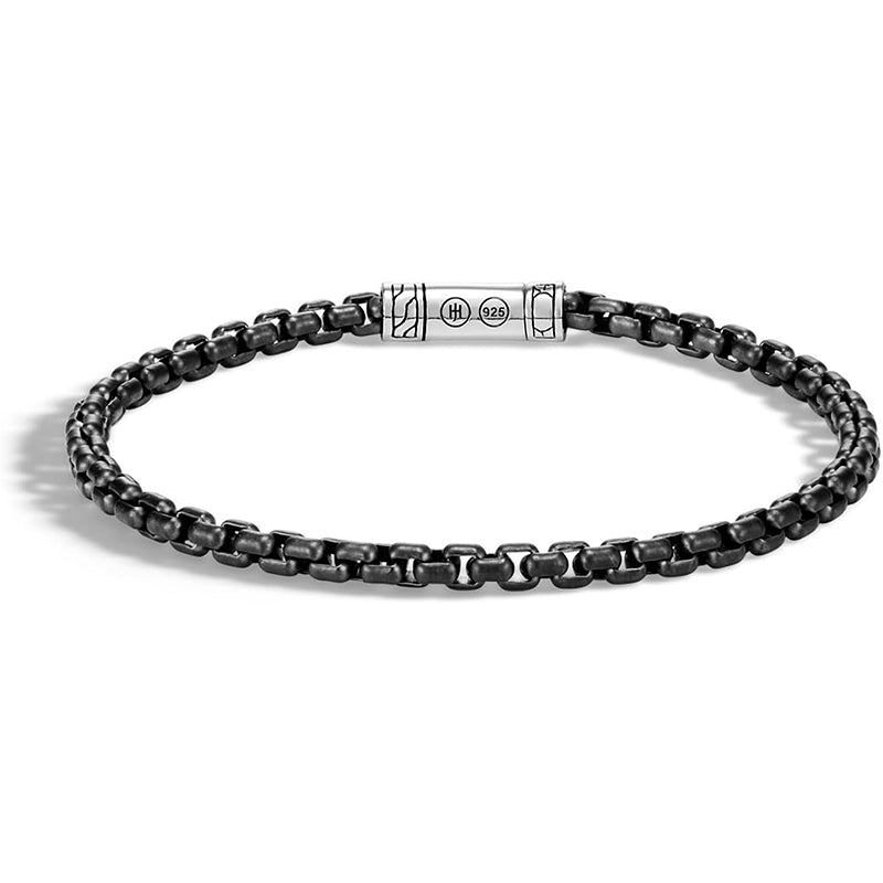 Sterling Silver Classic Box Chain Bracelet, 4MM Deployment Clasp