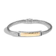 Women'S Classic Chain Hammered 18K Gold and Silver Extra-Small Bracelet 5Mm with Pusher Clasp with Black Sapphire