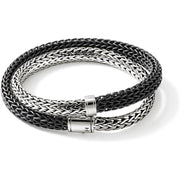 Stering Silver Icon Collection Bracelet, 7.5MM,  8MM Braided Black Rubber Cord Double Wrap Bracelet with Hook Clasp